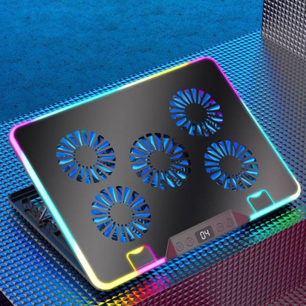 NUOXI F36-5 6-Speed Adjustable 5 Fan Laptop Cooler with RGB(Black)