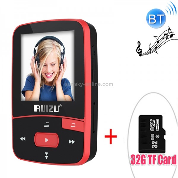 New Arrival Original RUIZU X50 Sport Bluetooth MP3 Player 8GB Clip Mini with Screen Support FM,Recording,E-Book,Clock,Pedometer(Red)