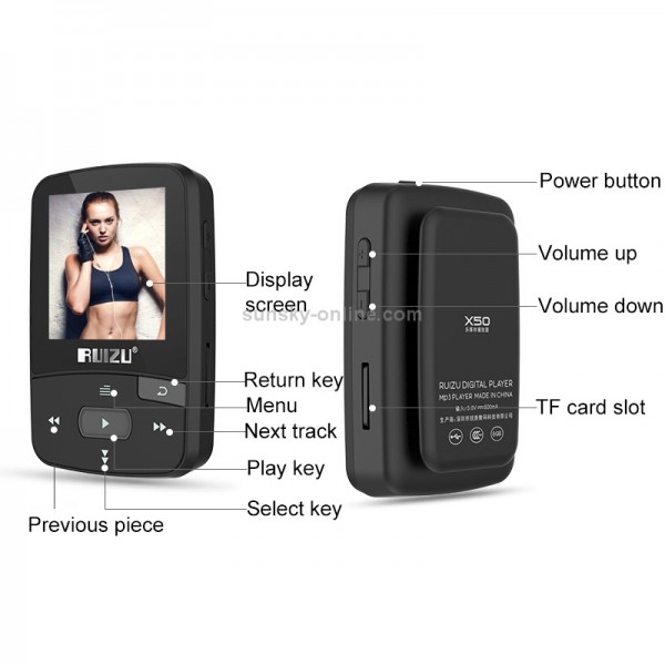New Arrival Original RUIZU X50 Sport Bluetooth MP3 Player 8GB Clip Mini with Screen Support FM,Recording,E-Book,Clock,Pedometer(Red)