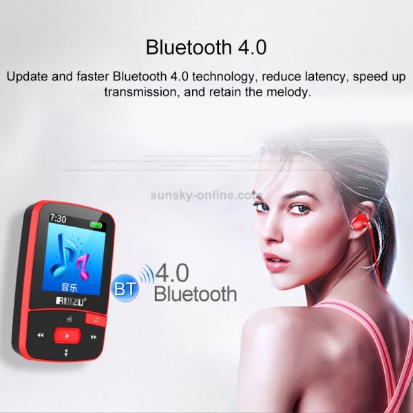 New Arrival Original RUIZU X50 Sport Bluetooth MP3 Player 8GB Clip Mini with Screen Support FM,Recording,E-Book,Clock,Pedometer(Red)