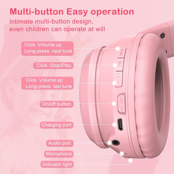 ONIKUMA B90 RGB Lighting Wireless Bluetooth Headphone (Pink)