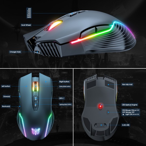 ONIKUMA CW905 2.4G RGB Lighting Wireless Mouse(Black)