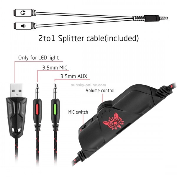 ONIKUMA K1B 3.5mm Plug Stereo USB LED Light Headphone with Microphone