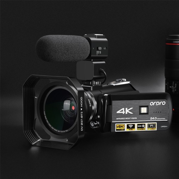 ORDRO AC3 3.1 inch IPS Screen 4K Full HD 13MP Night Vision WiFi Live Camcorder DV Digital Camera, Style:Standard + Microphone(Black)