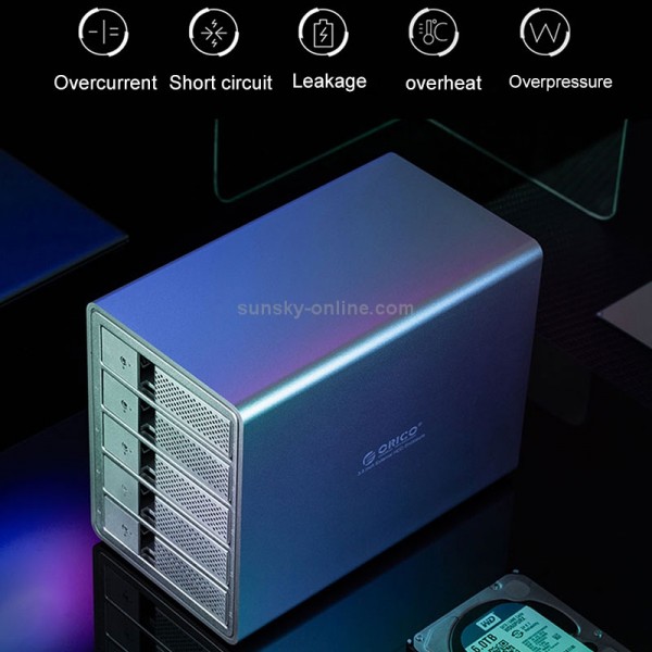 ORICO 9558U3 5-bay USB 3.0 Type-B Aluminum 3.5 inch SSD / SATA HDD Enclosure Storage Hard Disk Box for Laptop Computer Desktop PC(Black)