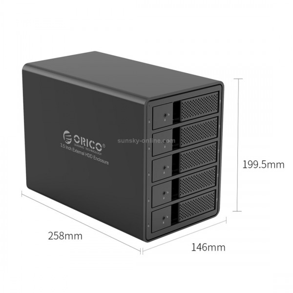 ORICO 9558U3 5-bay USB 3.0 Type-B Aluminum 3.5 inch SSD / SATA HDD Enclosure Storage Hard Disk Box for Laptop Computer Desktop PC(Black)