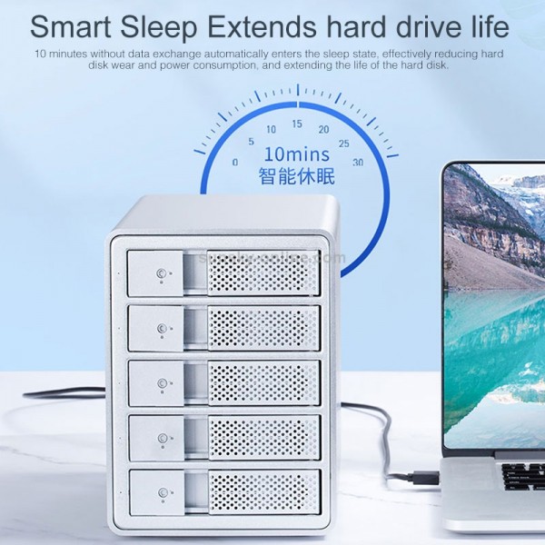 ORICO 9558U3 5-bay USB 3.0 Type-B Aluminum 3.5 inch SSD / SATA HDD Enclosure Storage Hard Disk Box for Laptop Computer Desktop PC(Black)