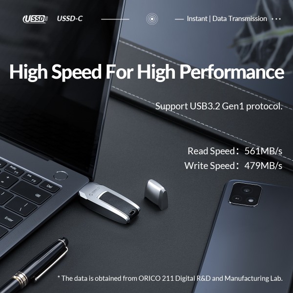 ORICO USB Solid State Flash Drive, Read: 520MB/s, Write: 450MB/s, Memory:1TB, Port:Type-C(Silver)