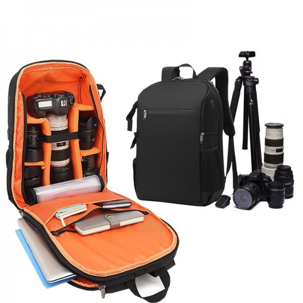Oxford Cloth Waterproof Photography Backpack 17 Inch Laptop Backpack(Orange)
