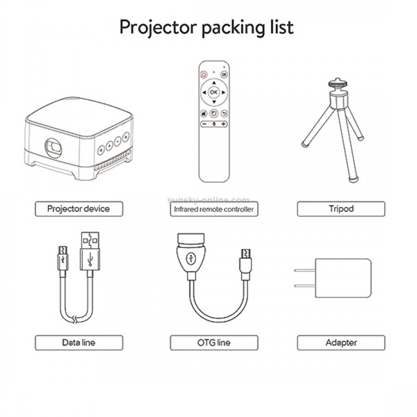 P07-D Mini 50 Lumens Android Home Theater Bluetooth LED Projector with Remote Control, Support Micro SD & Micro USB & WiFi & Audio Out