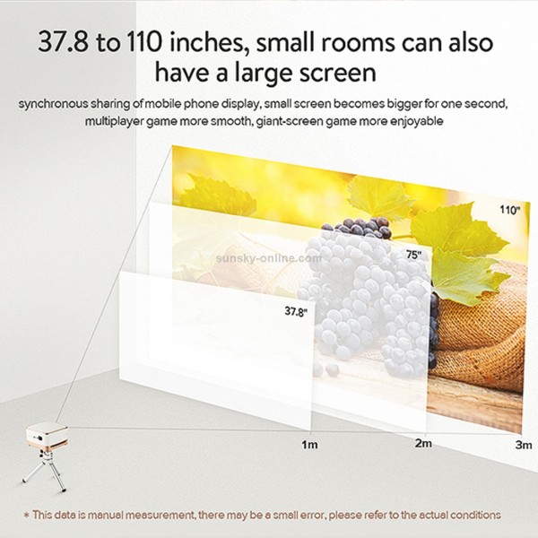 P07-D Mini 50 Lumens Android Home Theater Bluetooth LED Projector with Remote Control, Support Micro SD & Micro USB & WiFi & Audio Out