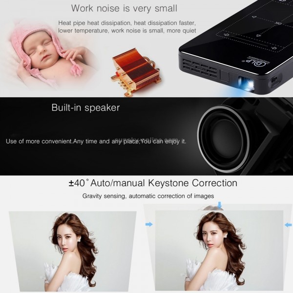 P09 Portable 4K Ultra HD DLP Mini Smart Projector with Infrared Remote Control, Amlogic S905X 4-Core A53 up to 1.5GHz Android 6.0, 1GB+8GB, Support 2.4G/5G WiFi, Bluetooth, TF Card(Black)