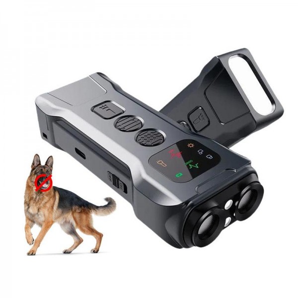 P9 Dual Head Ultrasonic Dog Deterrent Rechargeable Anti-Bark Device with Color Screen, LED Tail Light(Black)
