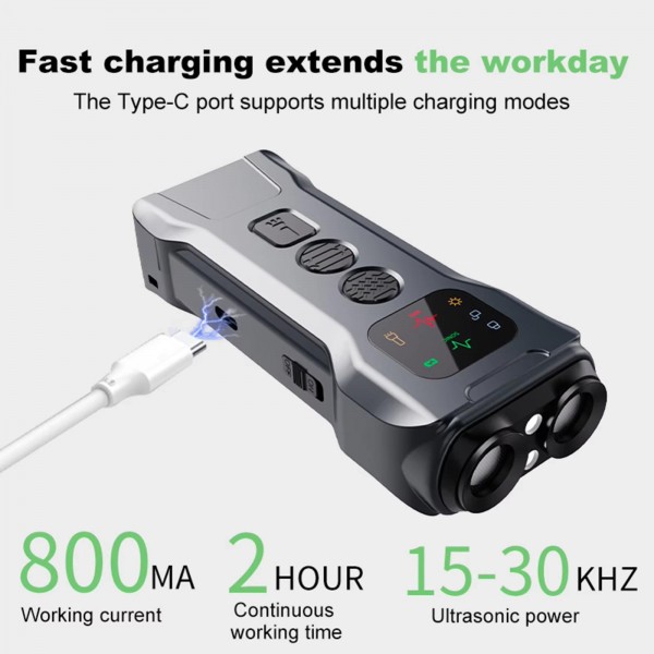 P9 Dual Head Ultrasonic Dog Deterrent Rechargeable Anti-Bark Device with Color Screen, LED Tail Light(Black)