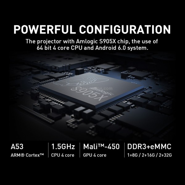 P9II Portable 4K Ultra HD DLP Mini Smart Projector with Infrared Remote Control, Amlogic S905X 4-Core A53 up to 1.5GHz Android 6.0, 2GB+16GB, Support 2.4G/5G WiFi, Bluetooth, TF Card(Black)