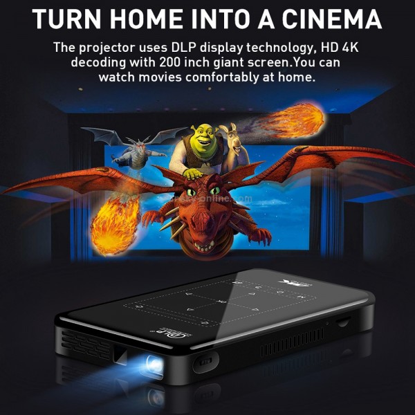 P9II Portable 4K Ultra HD DLP Mini Smart Projector with Infrared Remote Control, Amlogic S905X 4-Core A53 up to 1.5GHz Android 6.0, 2GB+16GB, Support 2.4G/5G WiFi, Bluetooth, TF Card(Black)