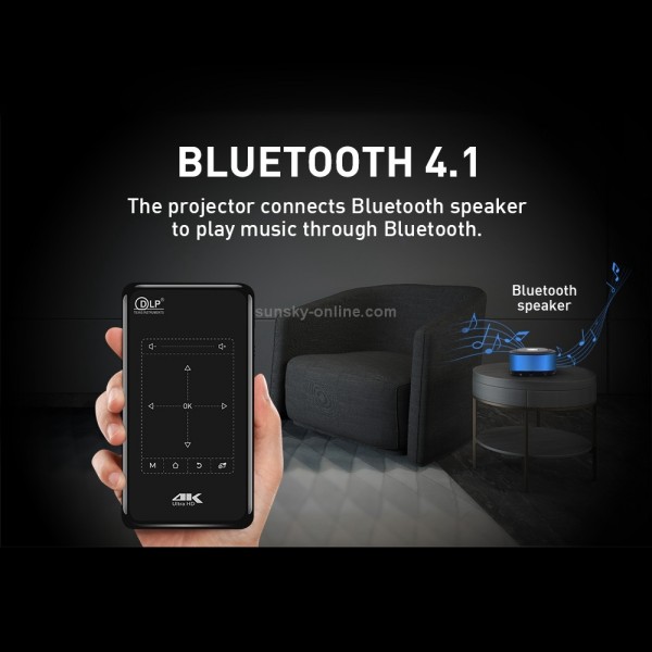 P9II Portable 4K Ultra HD DLP Mini Smart Projector with Infrared Remote Control, Amlogic S905X 4-Core A53 up to 1.5GHz Android 6.0, 2GB+16GB, Support 2.4G/5G WiFi, Bluetooth, TF Card(Black)