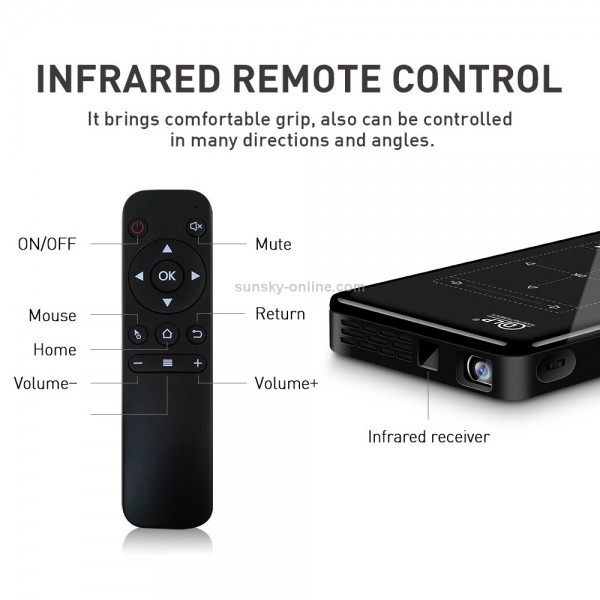 P9II Portable 4K Ultra HD DLP Mini Smart Projector with Infrared Remote Control, Amlogic S905X 4-Core A53 up to 1.5GHz Android 6.0, 2GB+16GB, Support 2.4G/5G WiFi, Bluetooth, TF Card(Black)