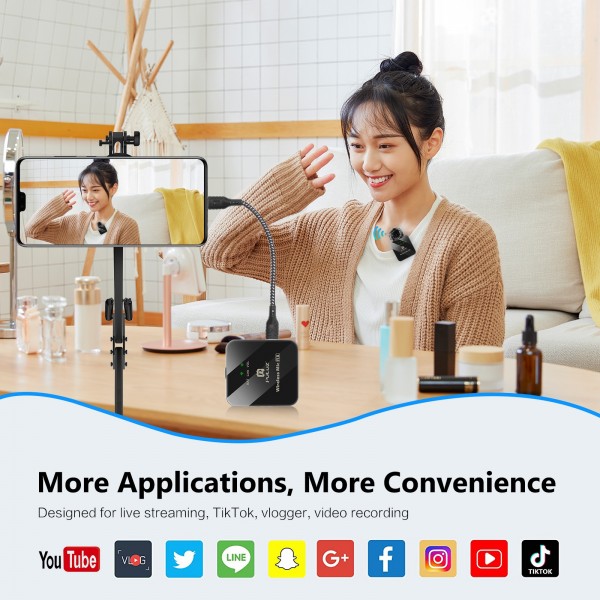 PULUZ 1 TX + 1 RX Wireless Lavalier Microphone (Black)