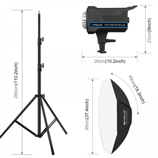 PULUZ 120W Photo Studio Strobe Flash Light Kit with Softbox Reflector & Tripod(US Plug)