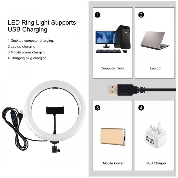 PULUZ 1.65m Tripod Mount + Dual Phone Brackets + 10.2 inch 26cm Curved Surface USB 3 Modes Dimmable Dual Color Temperature Ring Selfie Vlogging Video Light Live Broadcast Kits with Phone Clamp & Selfie Remote Control(Black)