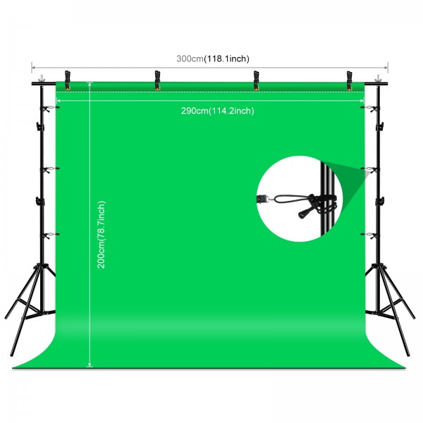 PULUZ 2.9x2m Photo Studio Background Support Stand Backdrop Crossbar Bracket Kit with Red / Blue / Green Polyester Backdrops