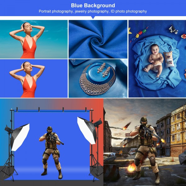 PULUZ 2.9x2m Photo Studio Background Support Stand Backdrop Crossbar Bracket Kit with Red / Blue / Green Polyester Backdrops