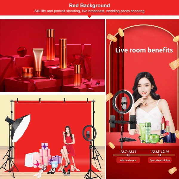 PULUZ 2.9x2m Photo Studio Background Support Stand Backdrop Crossbar Bracket Kit with Red / Blue / Green Polyester Backdrops