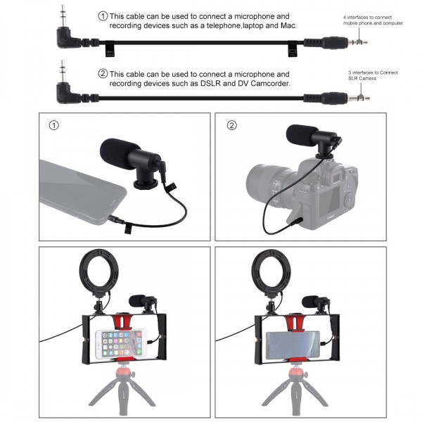 PULUZ 3 in 1 Vlogging Live Broadcast Smartphone Video Rig + Microphone +  4.7 inch 12cm Ring LED Selfie Light Kits with Cold Shoe Tripod Head for iPhone, Galaxy, Huawei, Xiaomi, HTC, LG, Google, and Other Smartphones(Red)