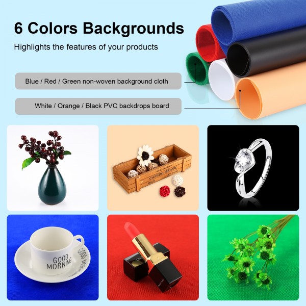 PULUZ 40cm Folding Portable White Light Dimmable Photo Lighting Studio Shooting Tent Box Kit with 6 Colors (Black, Orange, White, Red, Green, Blue) Backdrops