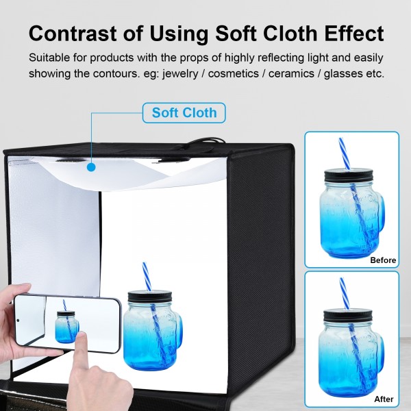 PULUZ 40cm Folding Portable White Light Dimmable Photo Lighting Studio Shooting Tent Box Kit with 6 Colors (Black, Orange, White, Red, Green, Blue) Backdrops