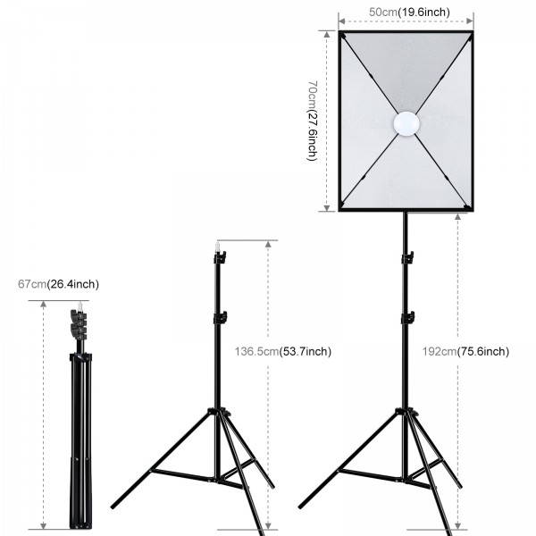 PULUZ 50x70cm Studio Softbox + 2m Tripod Mount + Single E27 30W 5700K White Light LED Bulb Photography Kit(US Plug)