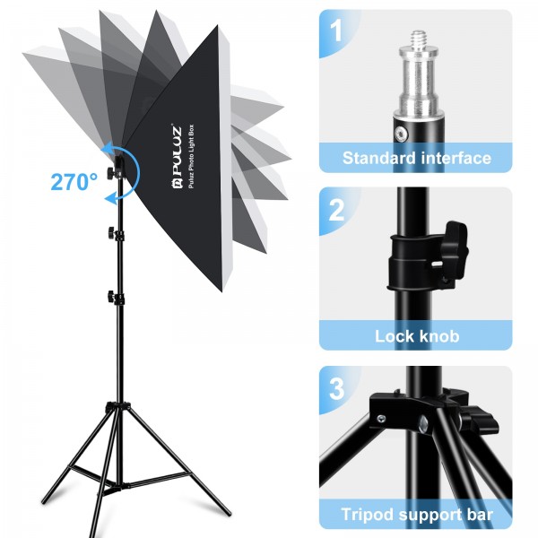PULUZ 50x70cm Studio Softbox + 2m Tripod Mount + Single E27 30W 5700K White Light LED Bulb Photography Kit(US Plug)