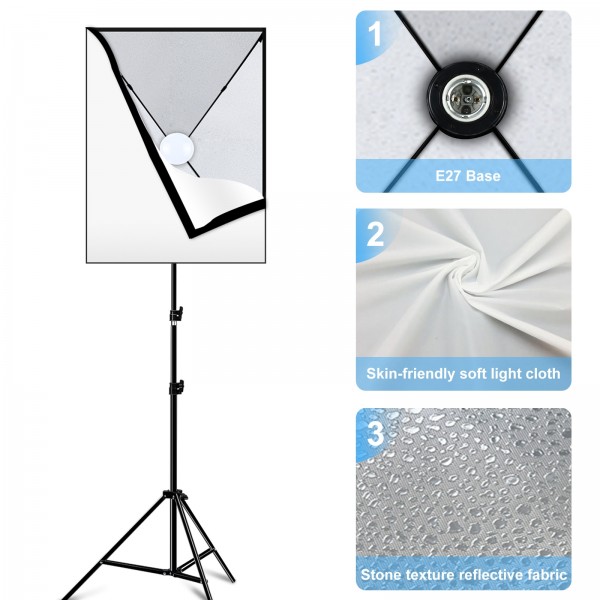 PULUZ 50x70cm Studio Softbox + 2m Tripod Mount + Single E27 30W 5700K White Light LED Bulb Photography Kit(US Plug)