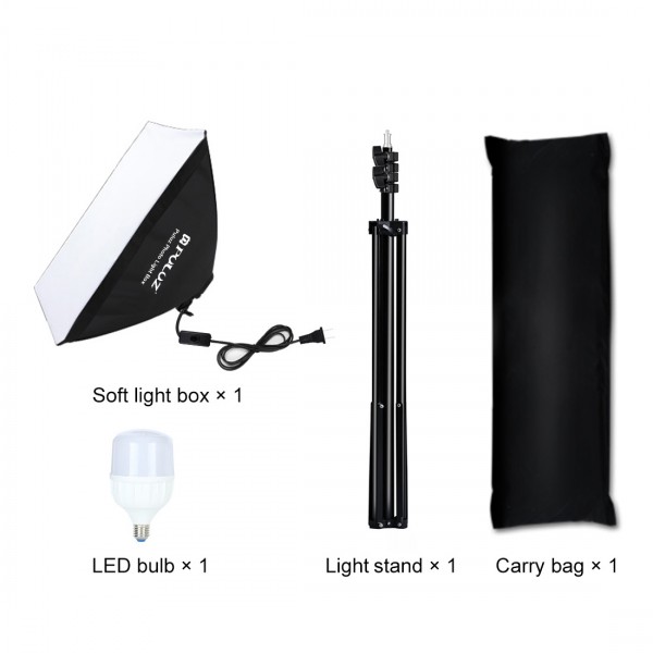 PULUZ 50x70cm Studio Softbox + 2m Tripod Mount + Single E27 30W 5700K White Light LED Bulb Photography Kit(US Plug)