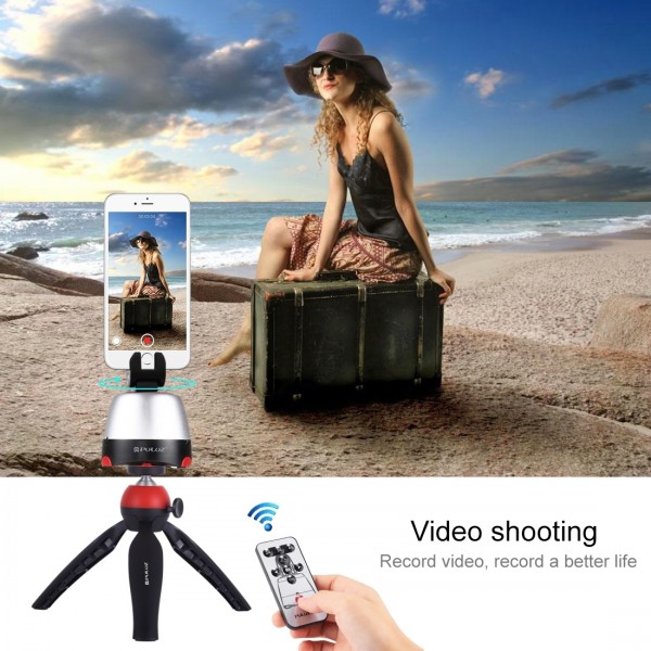PULUZ Electronic 360 Degree Rotation Panoramic Head + Tripod Mount + GoPro Clamp + Phone Clamp with Remote Controller for Smartphones, GoPro Action Cameras(Red)