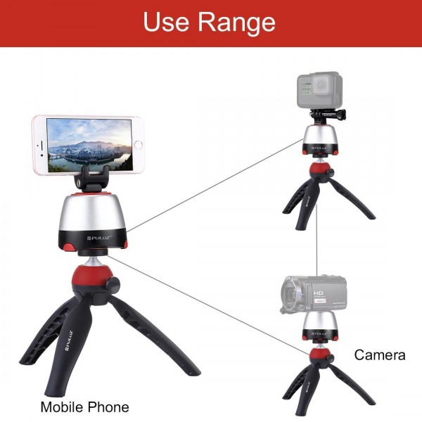 PULUZ Electronic 360 Degree Rotation Panoramic Head + Tripod Mount + GoPro Clamp + Phone Clamp with Remote Controller for Smartphones, GoPro Action Cameras(Red)
