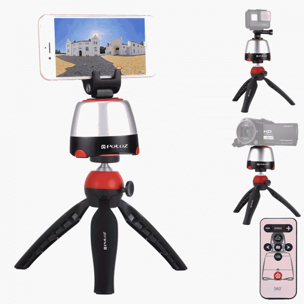 PULUZ Electronic 360 Degree Rotation Panoramic Head + Tripod Mount + GoPro Clamp + Phone Clamp with Remote Controller for Smartphones, GoPro Action Cameras(Red)