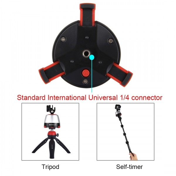 PULUZ Electronic 360 Degree Rotation Panoramic Head + Tripod Mount + GoPro Clamp + Phone Clamp with Remote Controller for Smartphones, GoPro Action Cameras(Red)