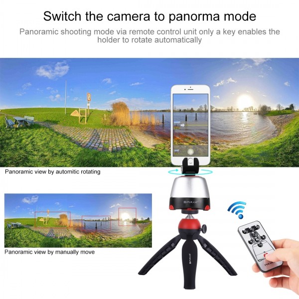 PULUZ Electronic 360 Degree Rotation Panoramic Head + Tripod Mount + GoPro Clamp + Phone Clamp with Remote Controller for Smartphones, GoPro Action Cameras(Red)