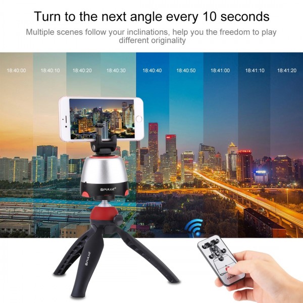 PULUZ Electronic 360 Degree Rotation Panoramic Head + Tripod Mount + GoPro Clamp + Phone Clamp with Remote Controller for Smartphones, GoPro Action Cameras(Red)
