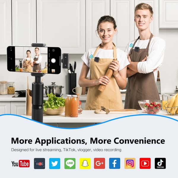 PULUZ SmartLink WS300 Magnetic Lavalier Wireless Microphone with Charging Case Box, 8 Pin RX Receiver and 2 TX Microphones (Black)