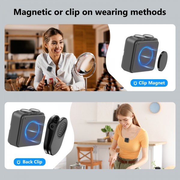 PULUZ SmartLink WS300 Magnetic Lavalier Wireless Microphone with Charging Case Box, Type-C RX Receiver and 2 TX Microphones (Black)