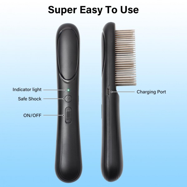 PaiPaitek PD166 Pet Safe Physical Worming Electronic Comb Pet Flea Control Brush(Black)