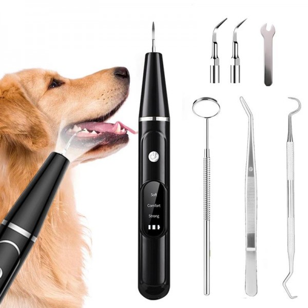 Pet Ultrasonic Teeth Cleaner Dog Tooth Brushing Kit Plaque Tartar Remover Dental Care Tool, Spec: With 3pcs Kit (White)
