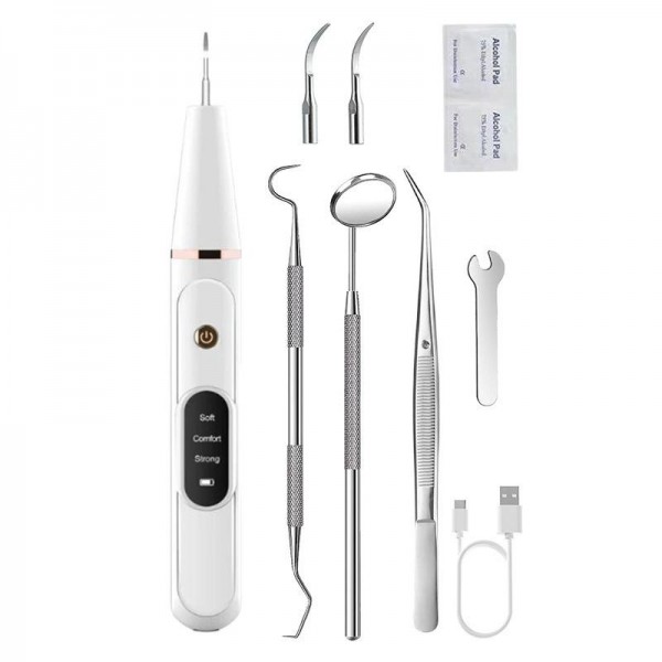 Pet Ultrasonic Teeth Cleaner Dog Tooth Brushing Kit Plaque Tartar Remover Dental Care Tool, Spec: With 3pcs Kit (White)