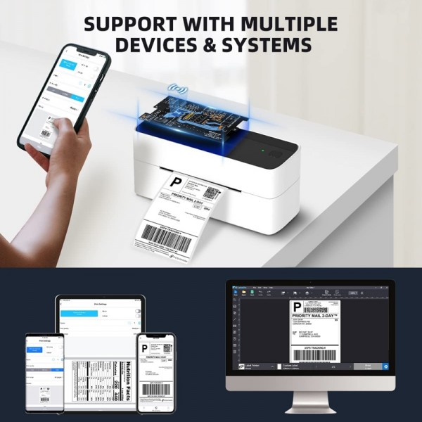 Phomemo PM241-BT Bluetooth Address Label Printer Thermal Shipping Package Label Maker, Size: US(Black White)