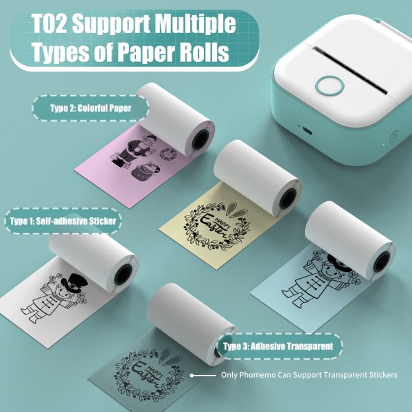 Phomemo T02 Standard Error Mini Pocket Small Portable Bluetooth Phone Photo Label Thermal Printer(White Green)