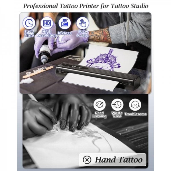 Phomemo TP83-BK Wireless Tattoo Stencil Printer With 10pcs Transfer Paper(Black)