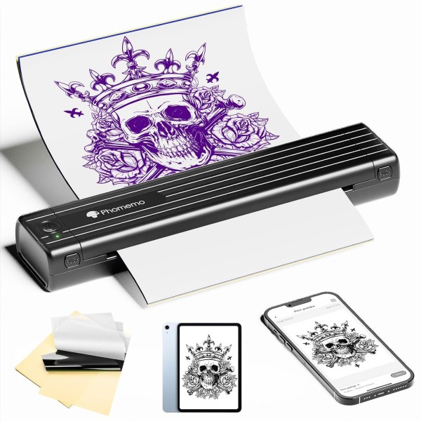 Phomemo TP83-BK Wireless Tattoo Stencil Printer With 10pcs Transfer Paper(Black)